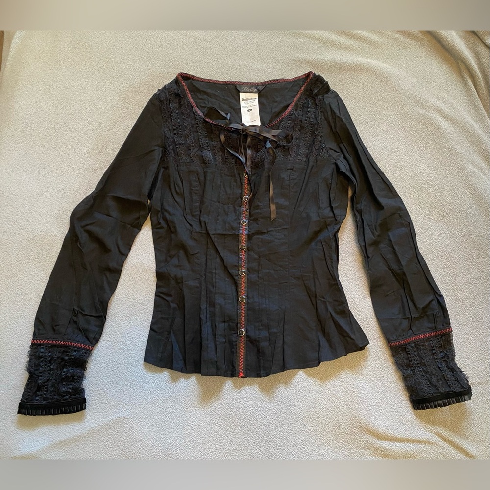 Lip Service Blacklist Blacklight District Lace Detail Top with Red Stitching L